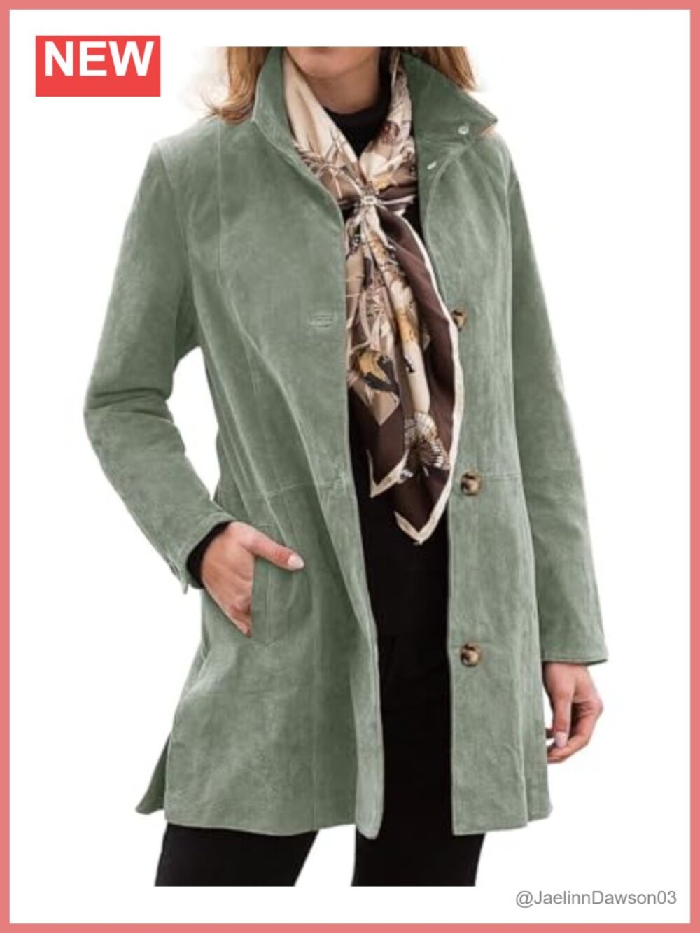 Women's Suede Coat Stand Collar Single Breasted Overcoat Mid Length Trench